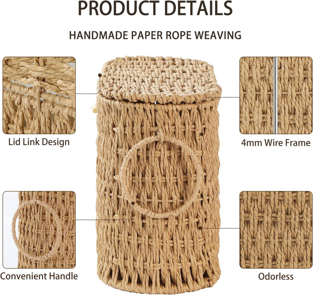 Endymion Wicker Toilet Paper Basket with Lid, Rattan Toilet Paper Storage