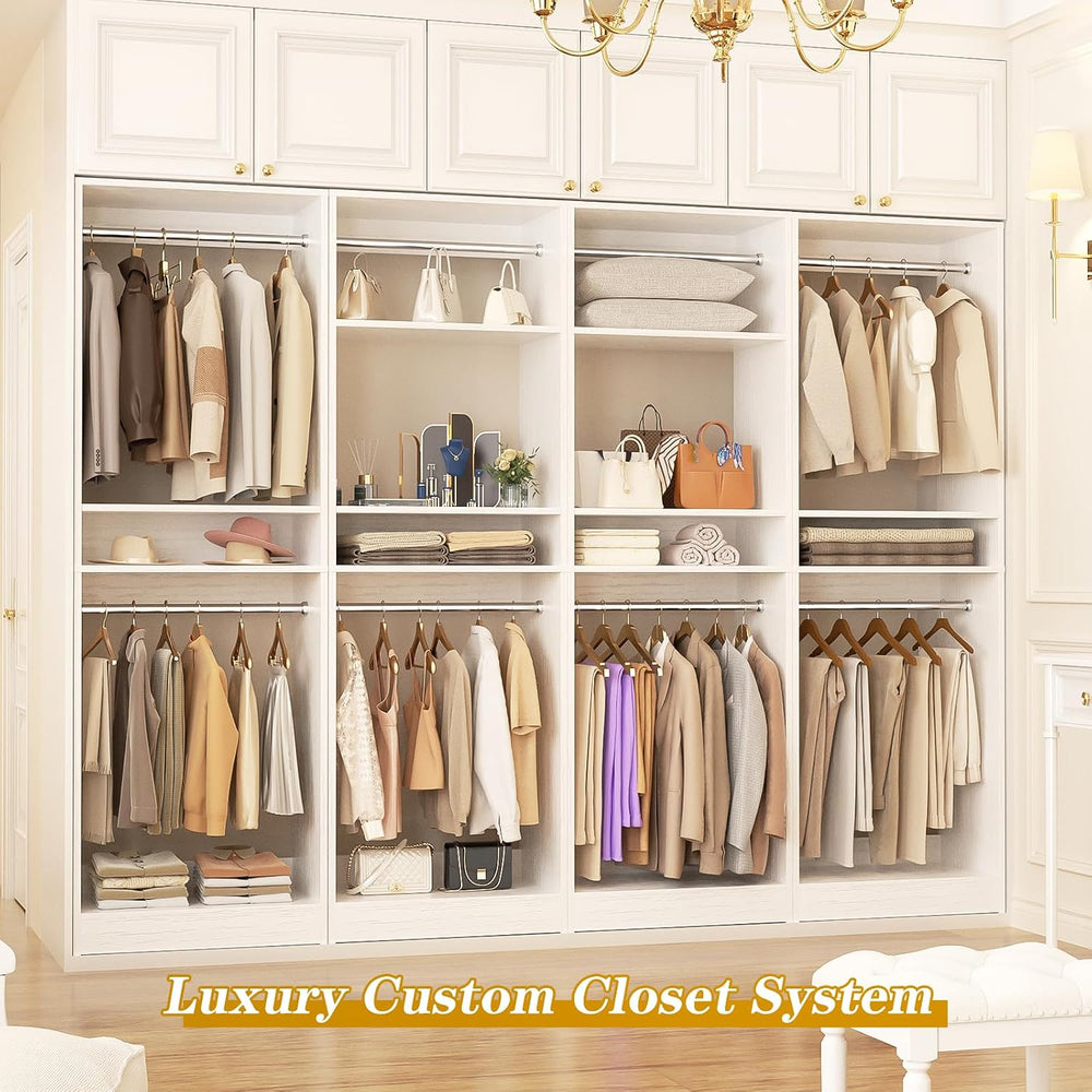Unikito 100” Closet System, 8.3FT Wood Closet Storage Organizer with 8 Hangin...
