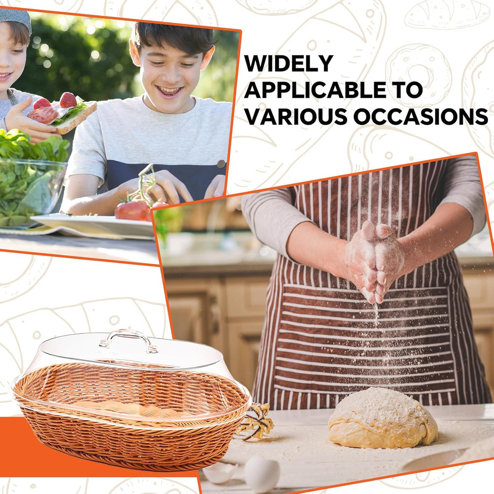 Rattan Bread Baskets, 2 Pack, Oval Woven Baskets with Acrylic Lids, 15.75 x 1...