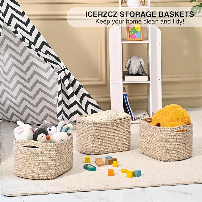Small Storage Baskets for Shelves Organizing, Woven Cotton Rope Baskets for (...