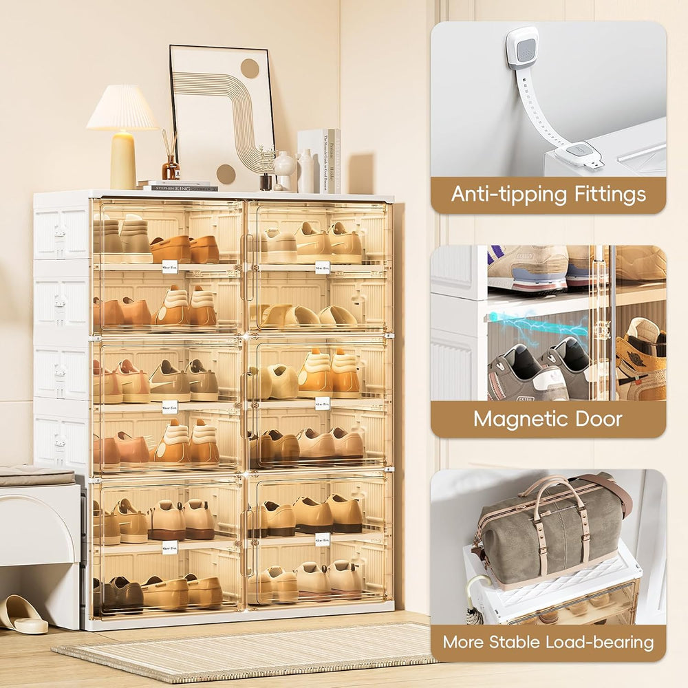 JEKO&JEKO 10-Tier Foldable Shoe Storage Box with Magnetic Doors, Large St...