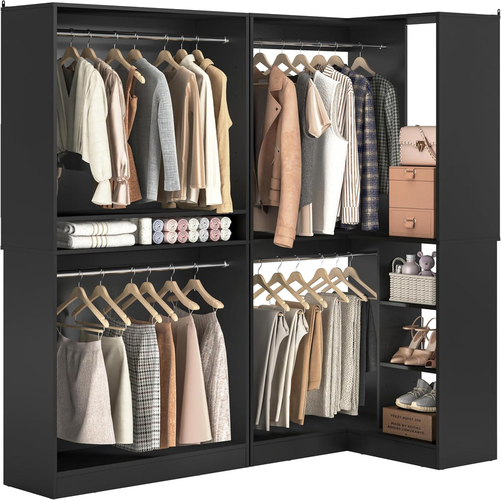 Unikito Corner Closet System, 72" L-Shaped Closet Organizer with 4 Hangi...