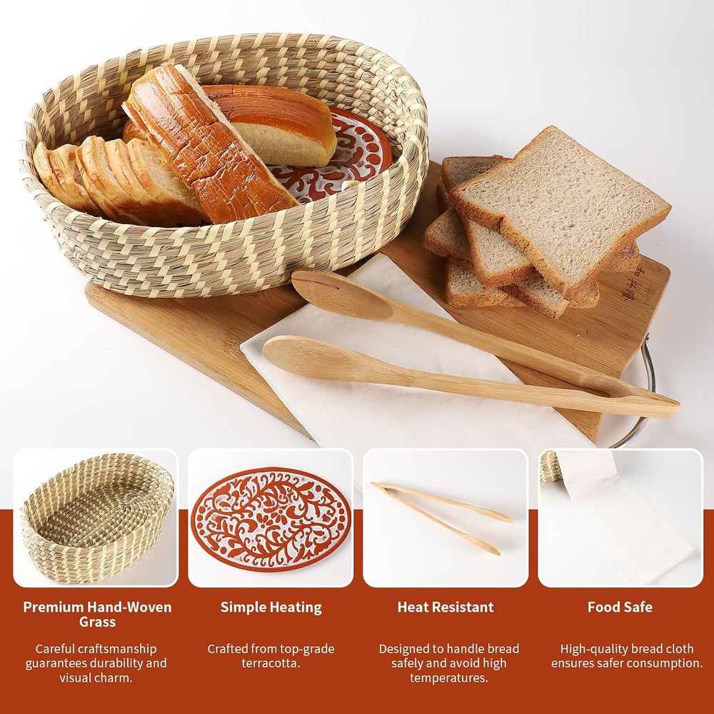Hostess Terracotta Bread Warmer Basket with Stone Set, Serving Bread Baskets ...