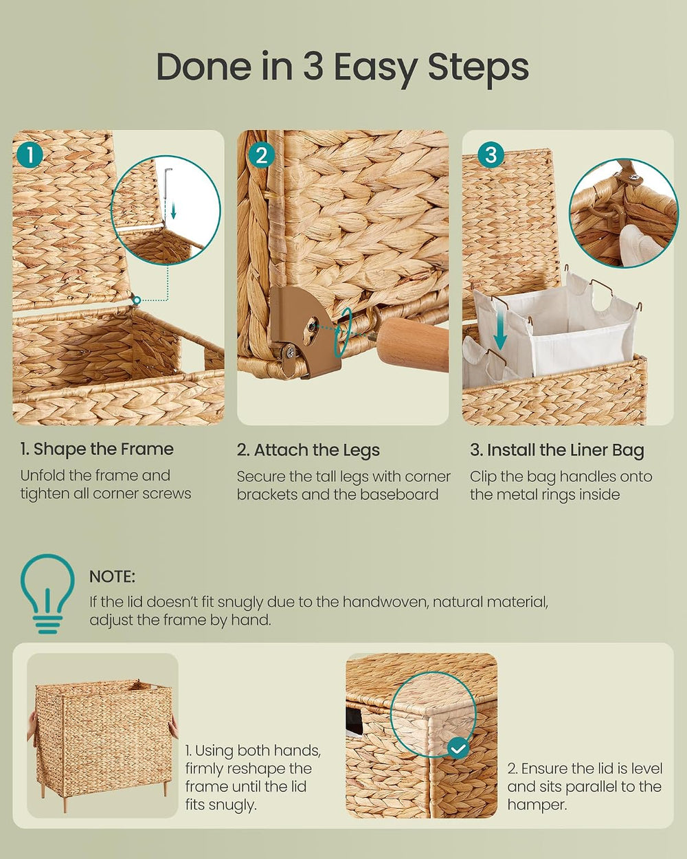 SONGMICS Laundry Hamper With Lid, 180 L Wicker Handwoven Water Hyacinth