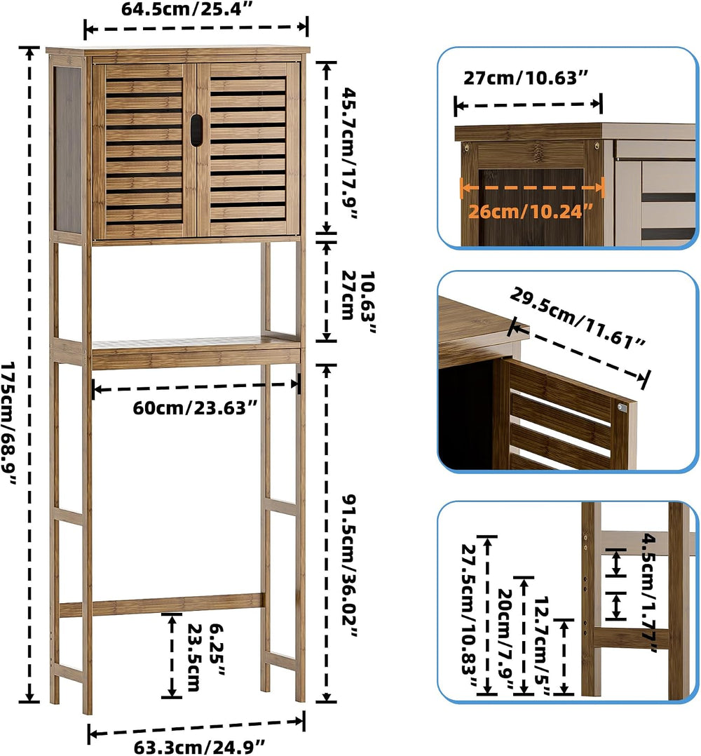 SMIBUY Bathroom Storage Shelf with Cabinet, Bamboo Over-The-Toilet Organizer ...