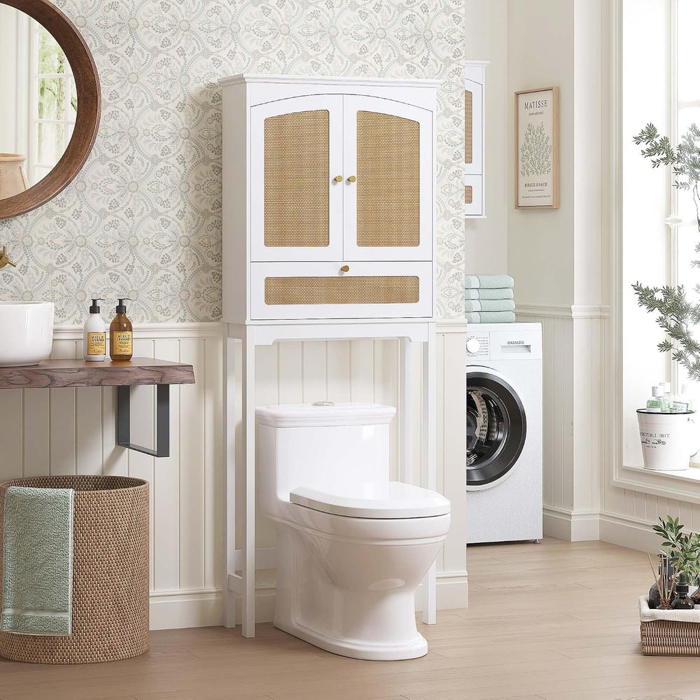 Spirich Over the Toilet Storage Cabinet with Arched Rattan Doors, White