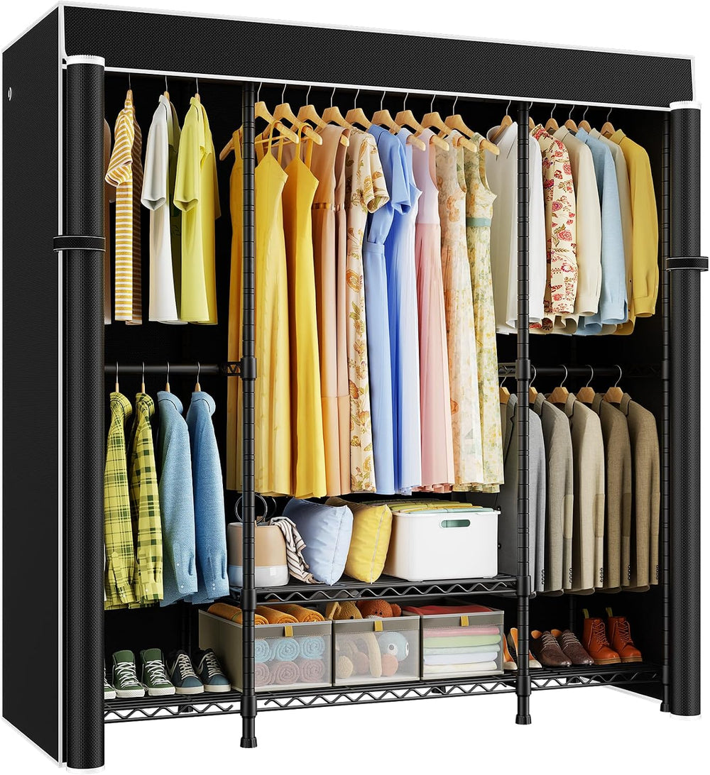 ULIFHOME E3C Heavy Duty Portable Closet Wardrobe with Black Fabric Cover