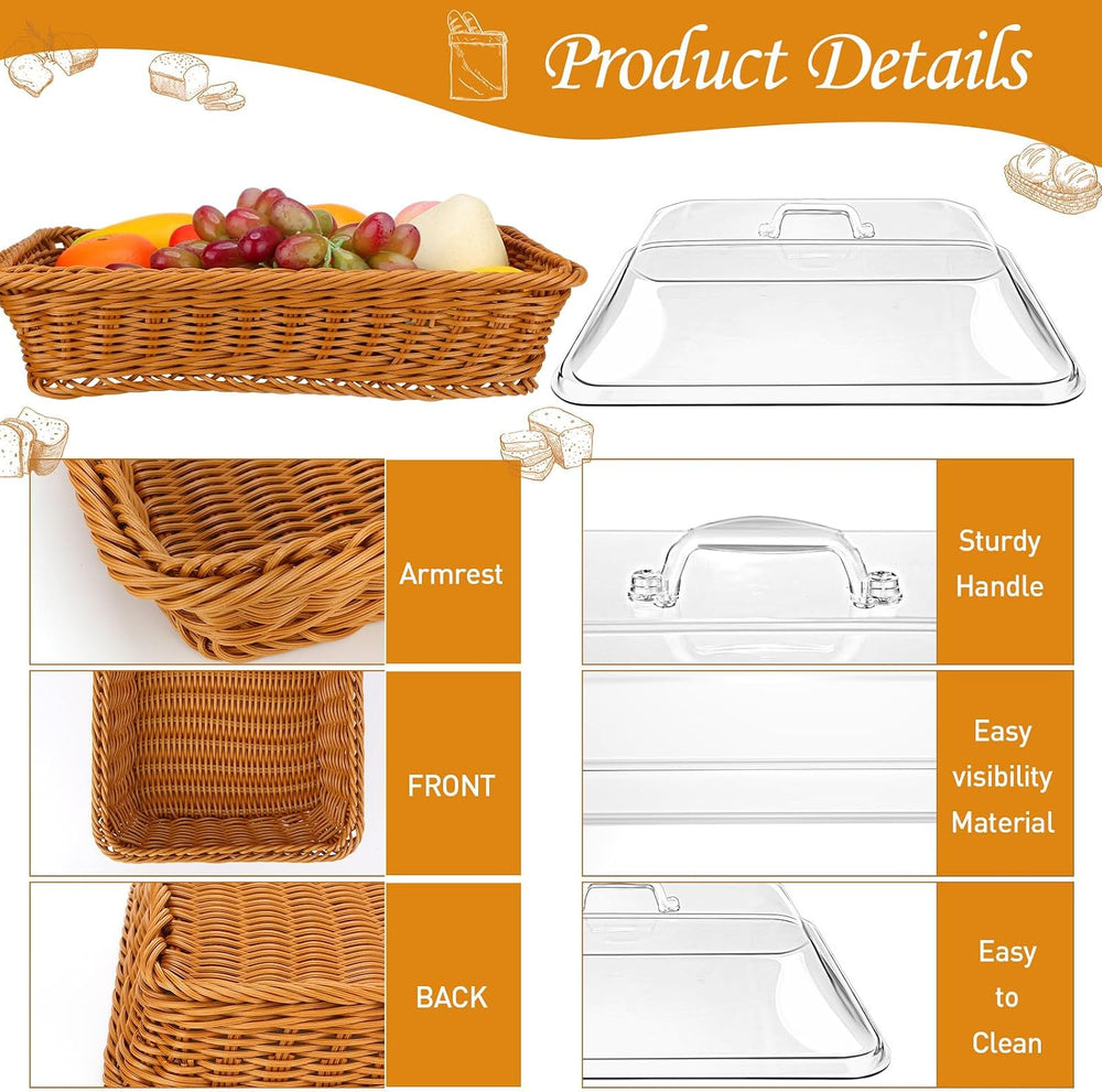Mumufy 2 Pack Wicker Large Bread Basket with Acrylic Lid Housewarming Gift Wo...