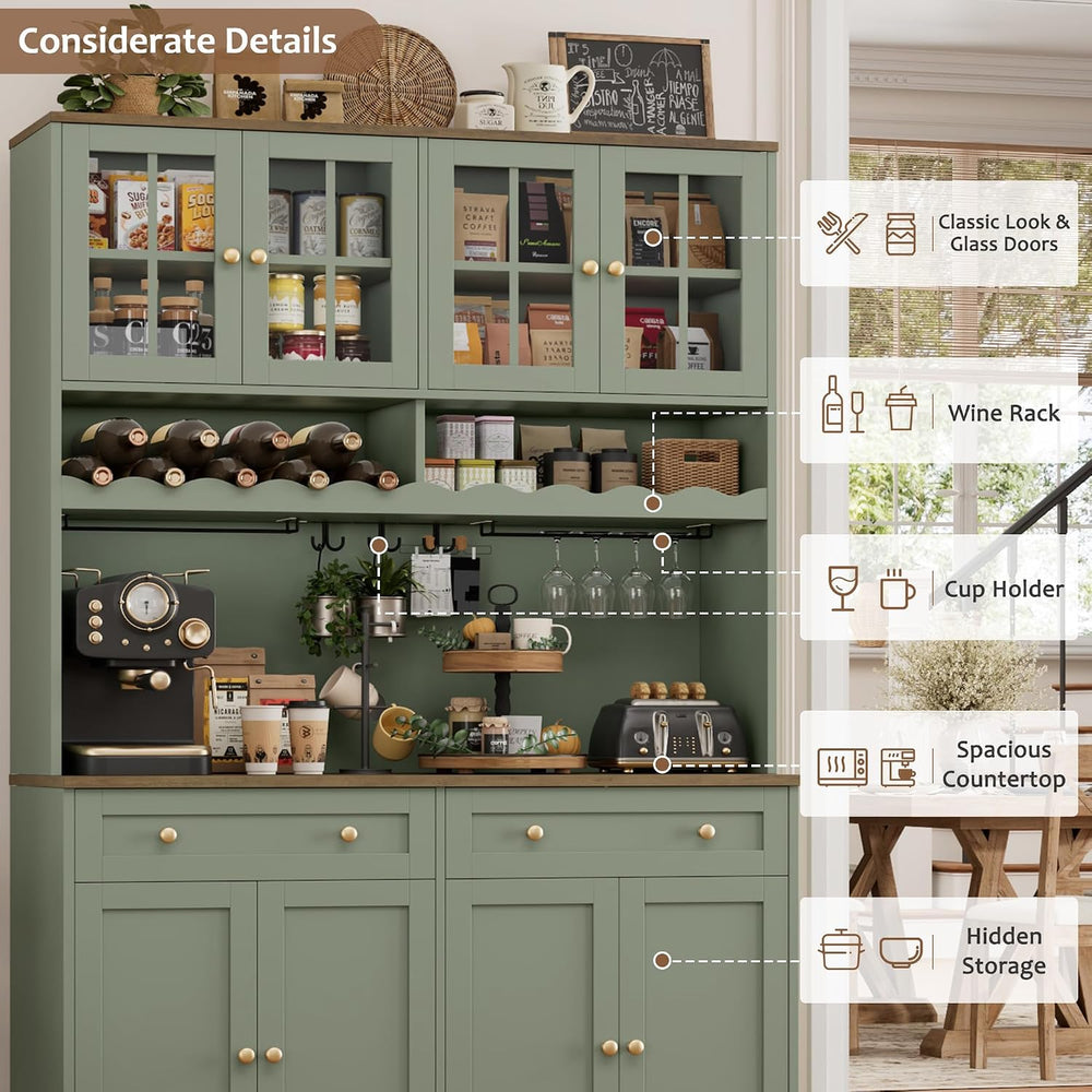 HOSTACK 75"H Kitchen Pantry Storage Cabinet, Kitchen Hutch Cabinet, Green