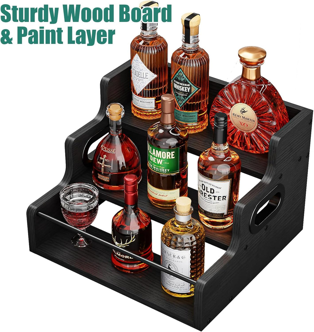 KLM Liquor Bottle Display Shelf, Coffee Syrup Rack Organizer,Black