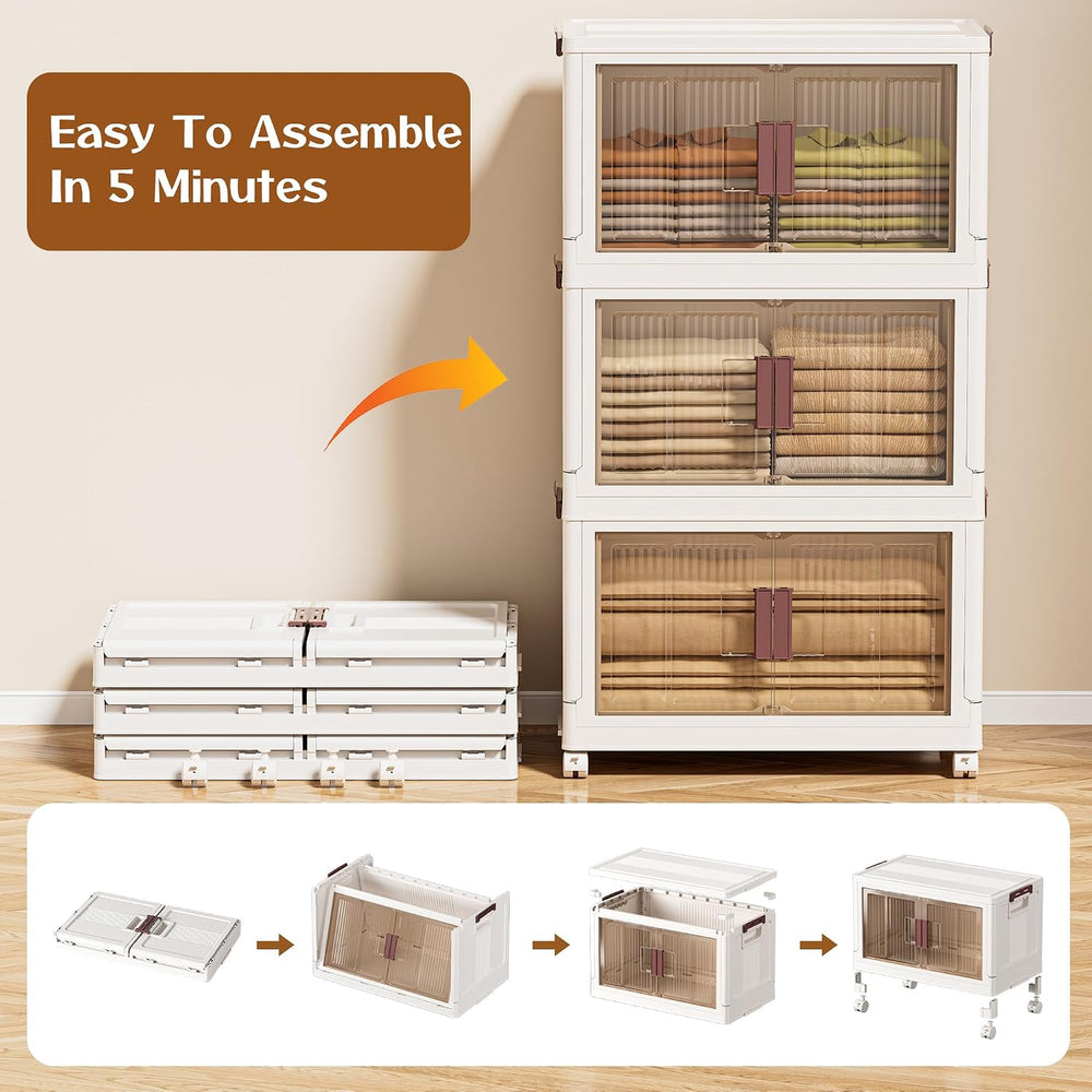 32GAL/128QT 4 tier large stackable storage bins with lid and wheels, collapsi...