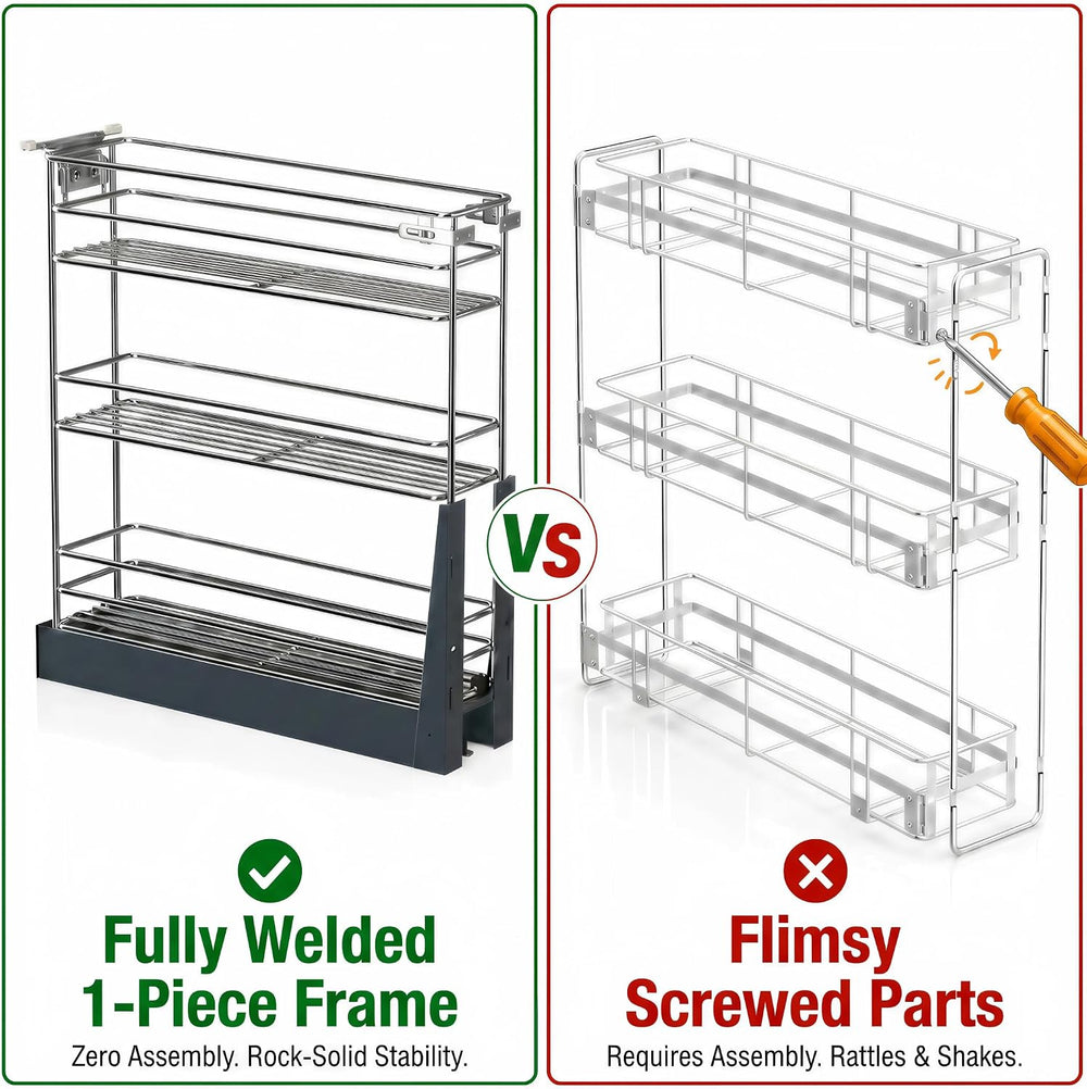JOWBOOW 4 Inch Pull Out Spice Rack for 9 Inch Base Cabinet, Bottom Mount