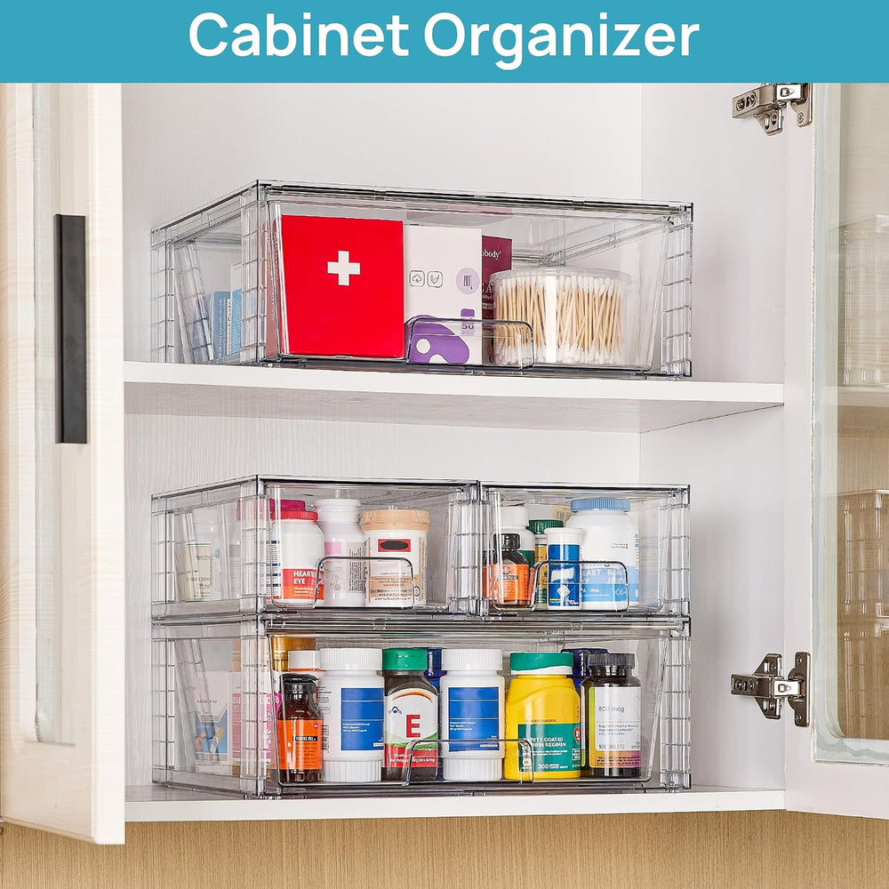 Vtopmart Clear Stackable Storage Drawers, 3 Pack Wide Organizer Set