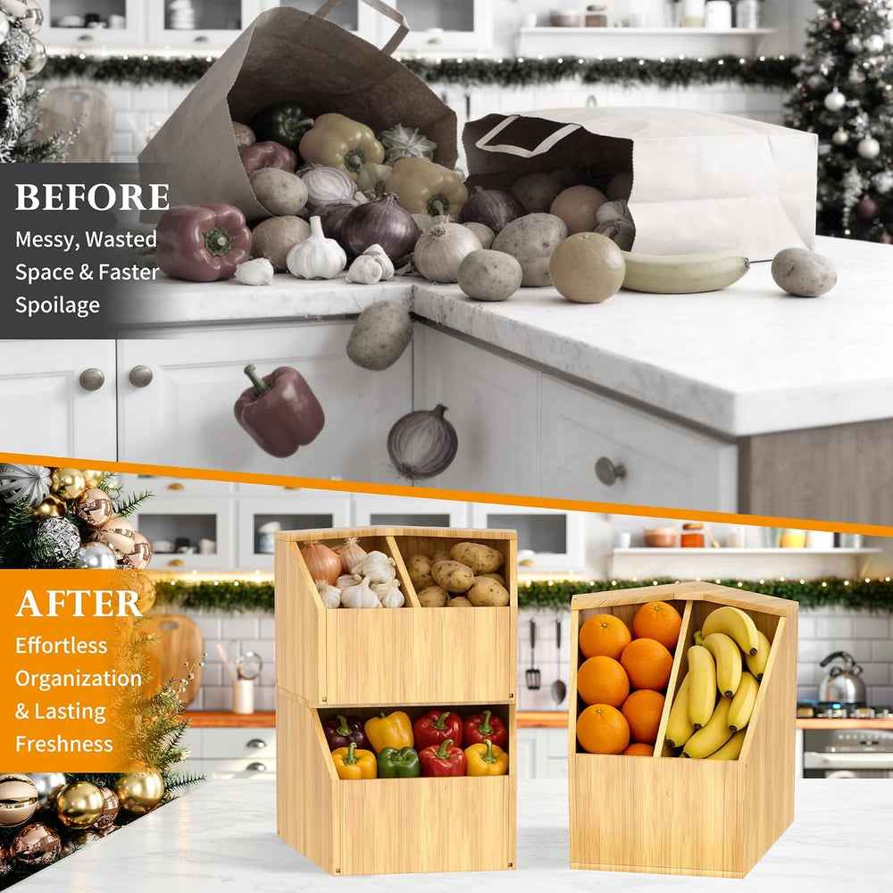 Jolitac Bamboo Pantry Storage Bins - Potato & Onion Storage Bin for Kitch...