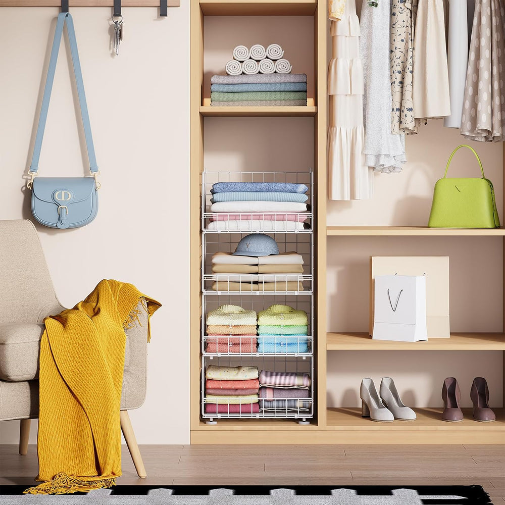 4-Tier Stackable Closet Organizers with Adjustable Feet, Foldable Closet Shel...
