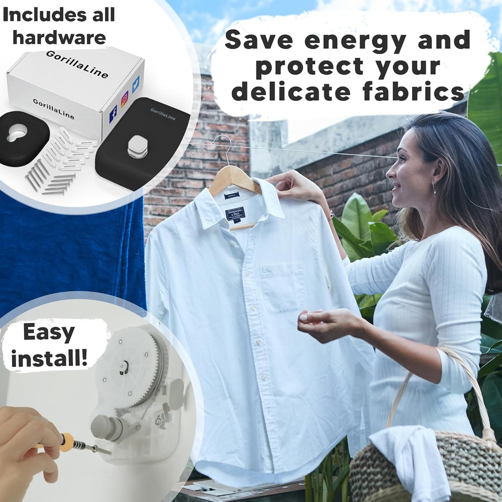 GorillaLine - Retractable Clothesline Indoor Outdoor Clothes Line - Heavy Dut...