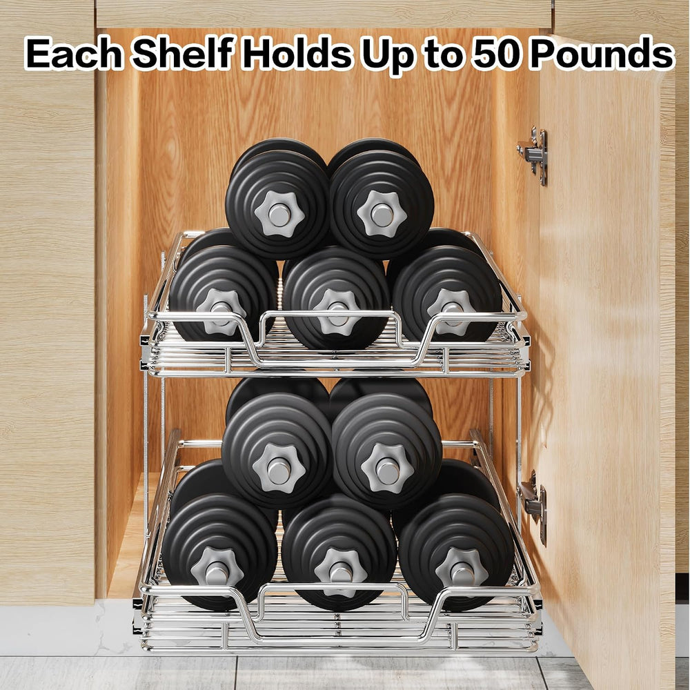 2-Tier Kitchen Cabinet Pull Out Shelf and Drawer Organizer Slide Out Pantry S...