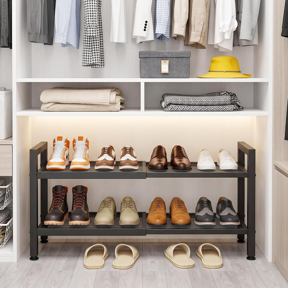 Expandable Shoe Rack for Closet, Entryway, 2-Tier Shoe Storage, Black