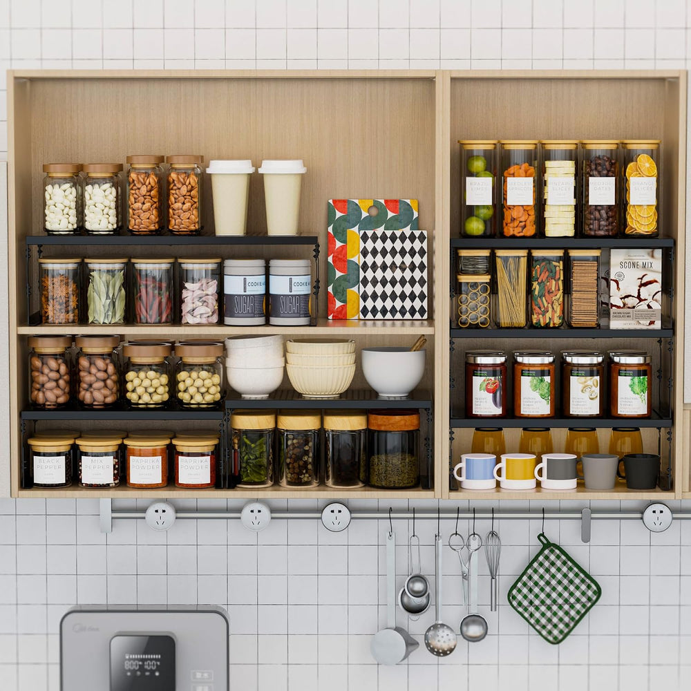 Stackable Expandable Metal Shelf Organizer - Adjustable Wire Storage Rack wit...