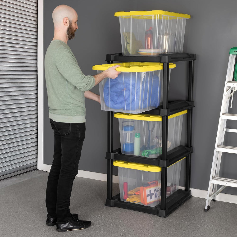 Sterilite 4-Tier Tote Rack & 4-Pack 27 Gallon Storage Box, Shelf and Tote...