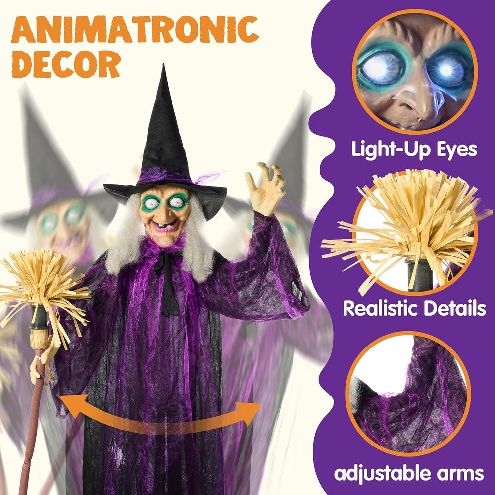 JOYIN Halloween Decorations Witch Life Size Animated with LED Eyes and Creepy...