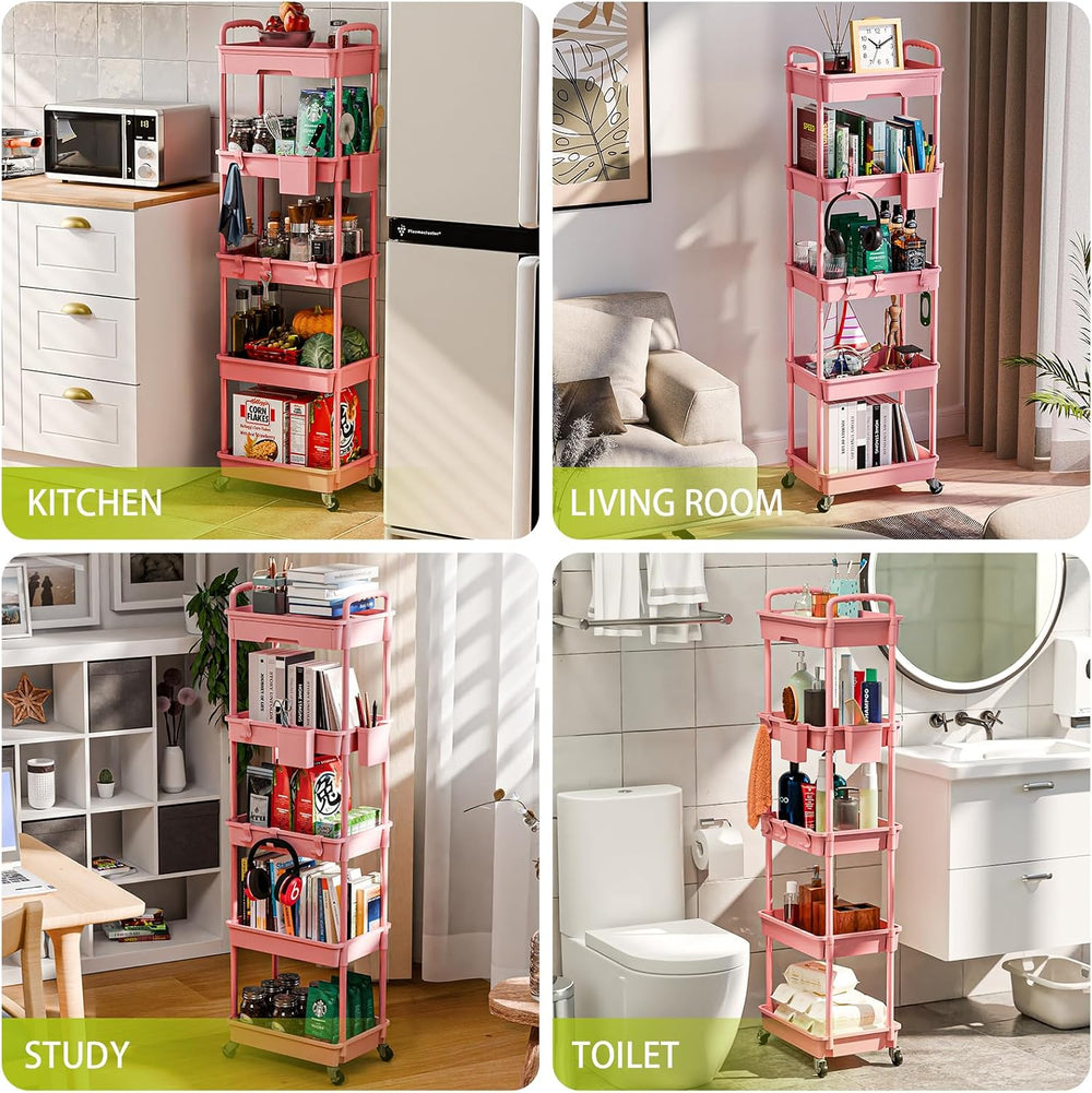 Sorgion 5 Tier Rolling Cart Organizer,Bathroom Cart Organizers with Wheels La...