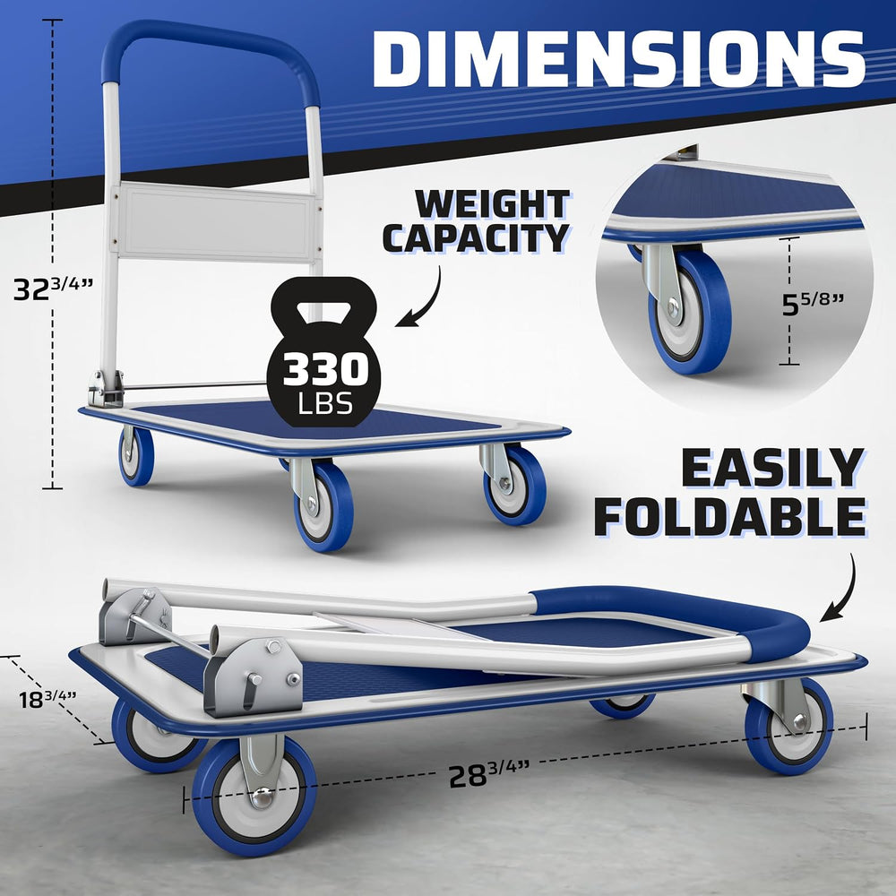 Heavy Duty Foldable Push Cart Dolly | 330 lbs. Capacity | Upgraded Collapsibl...