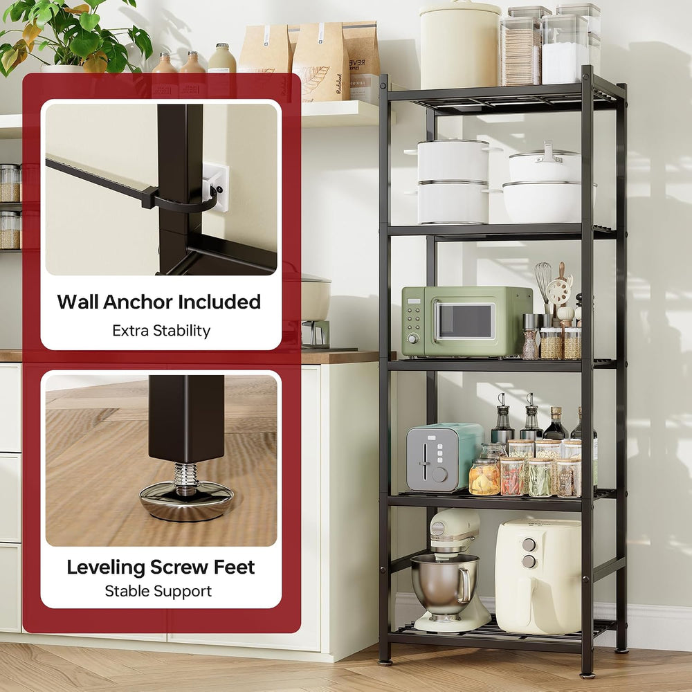 2-Pack Storage Shelves, 5-Tier Shelving Unit with Leveling Feet, Black