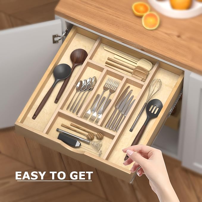 WelFurGeer Premium Wooden Silverware Organizer