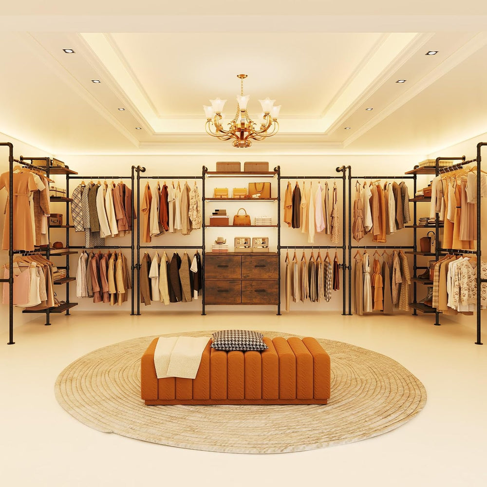 ONBRILL T4 Closet System with Stepless Dimmable LED Light, Rustic Brown