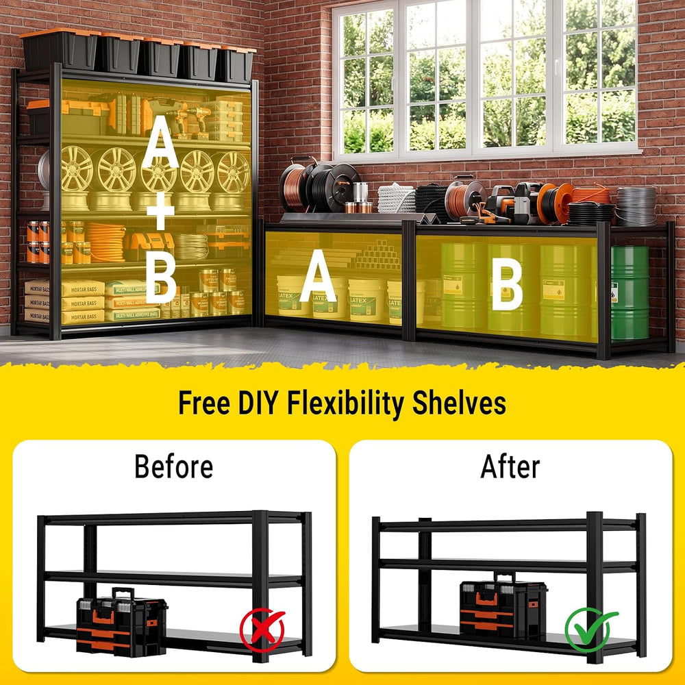 5-Tier Heavy Duty Garage Shelving, 5000LBS Capacity Boltless Rack, 72" H...