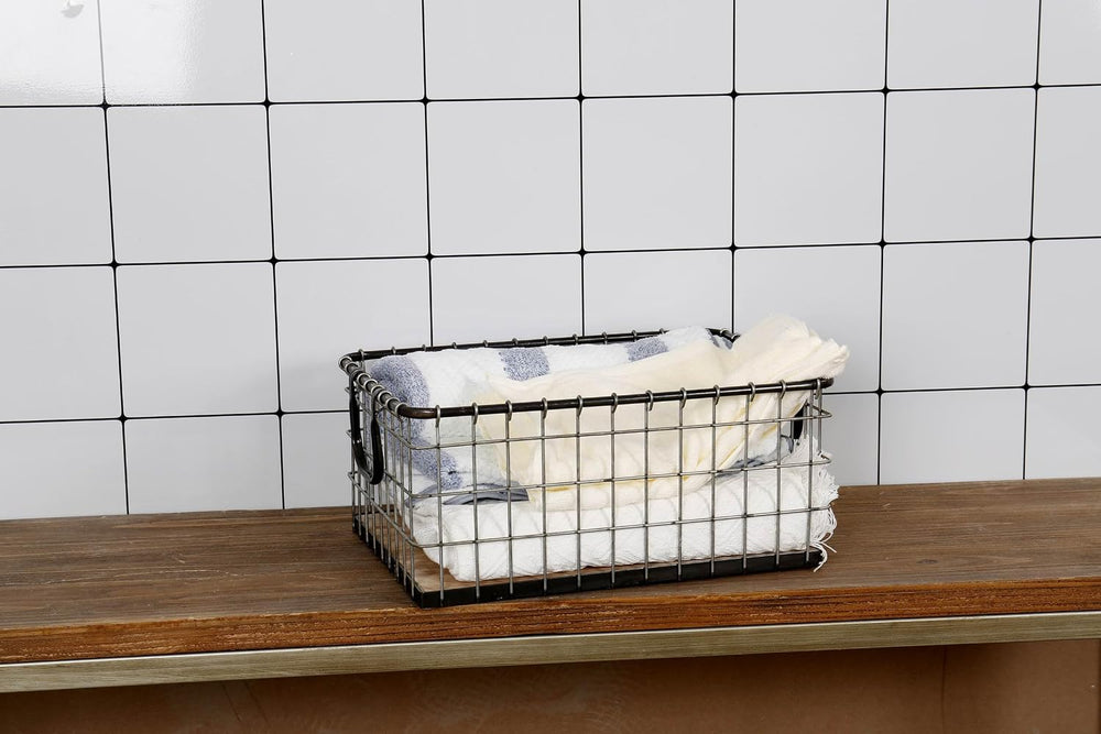 16" Wide Rectangular Sturdy Hand Welded Farmhouse Metal Wire Basket with...