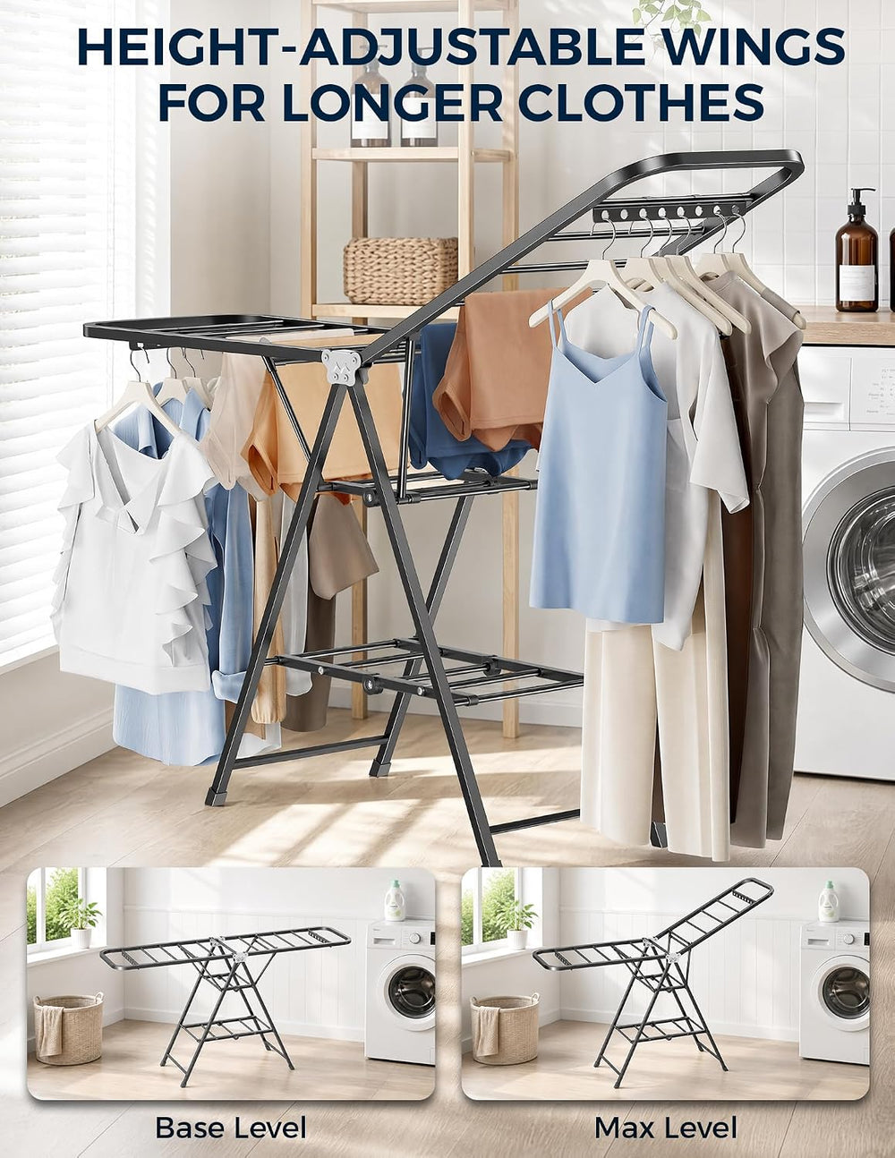 Clothes Drying Rack, Foldable Laundry Drying Rack with Reinforced Steel Tubes...