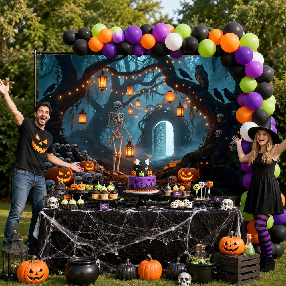10x10ft Halloween Backdrop for Photography Skeleton Haunted Forest Backdrop