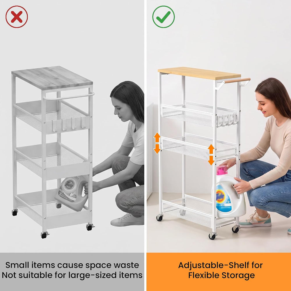Extra Slim Storage Cart with Adjustable Shelf, 4 Tier 5.1" Narrow Rollin...