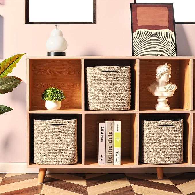 11 Inch Cube Storage Bins, Storage Cube Organizer Bins, Woven Cotton Rope (Pa...