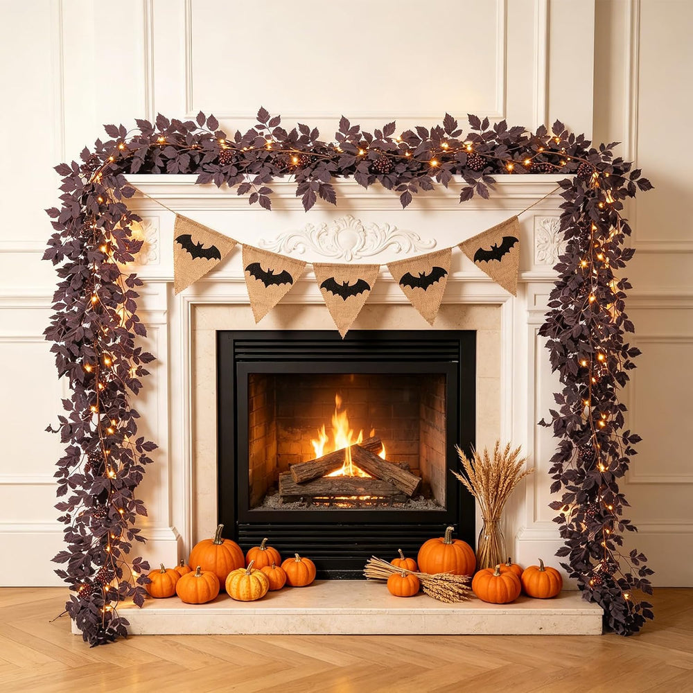 18 FT Plum Cimicifuga Seeded Garland with Light for Mantle, Artificial Fall L...