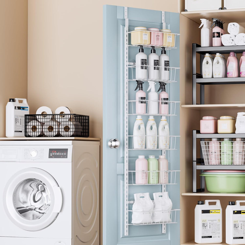 Delamu Pantry Door Organizer, Adjustable Metal Over the Door Pantry Organizer...
