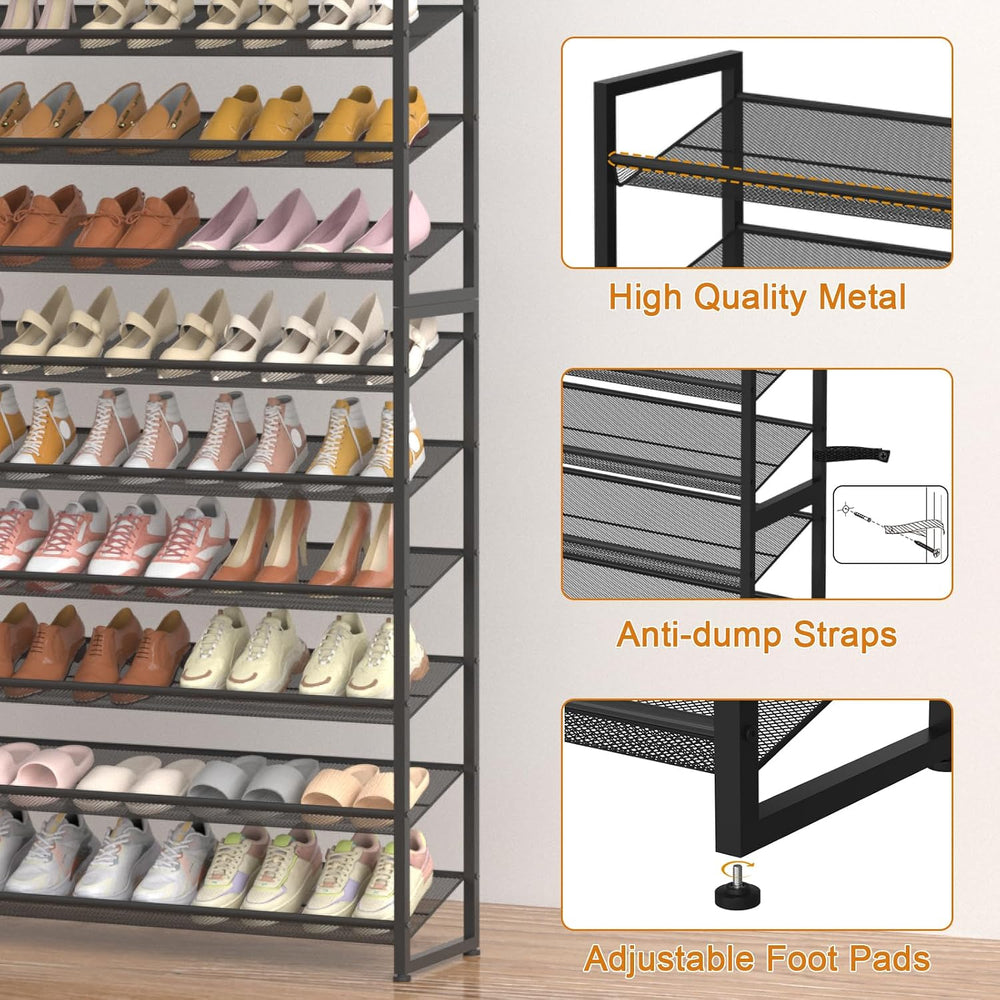 Large Shoe Rack 12 Tier Shoe Organizer, Heavy Duty Metal 6-Tier Stackable Sho...