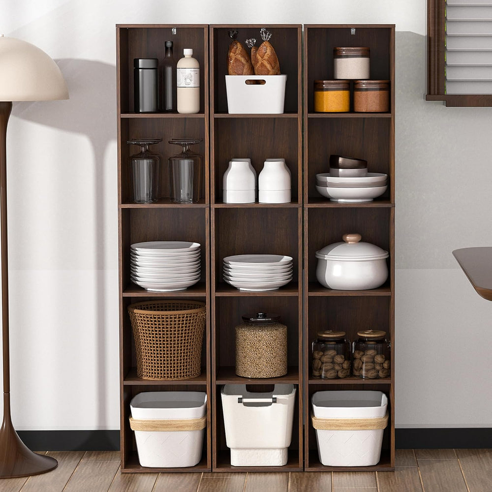 5 Cube Storage Organizer, Narrow Open Shelf Bookcase, Freestanding 5 Tier Low...
