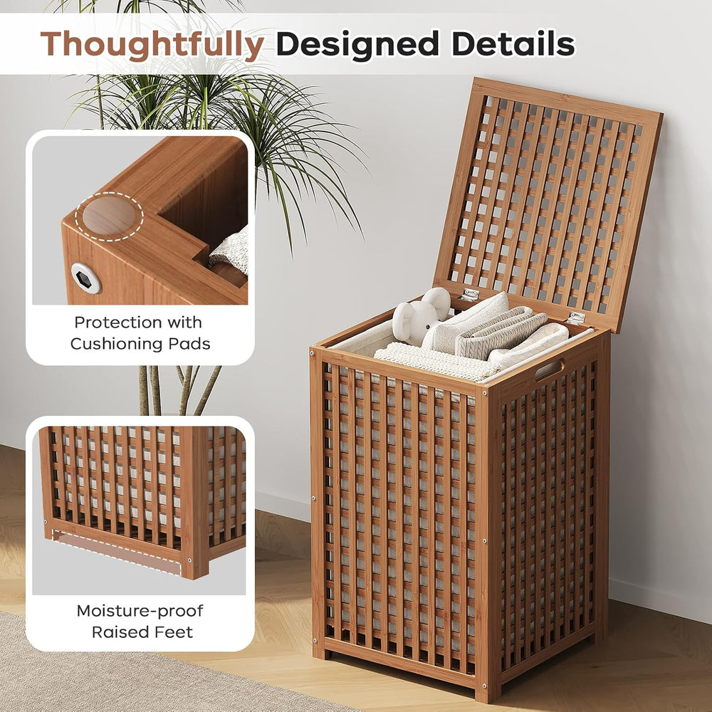 oakvivo Laundry Basket with Lid, 17.7" x 17.7" x 25.6" Bamboo ...