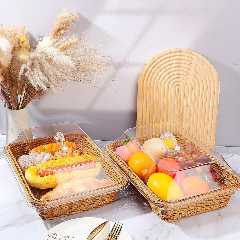 Mumufy 2 Pack Wicker Large Bread Basket with Acrylic Lid Housewarming Gift Wo...