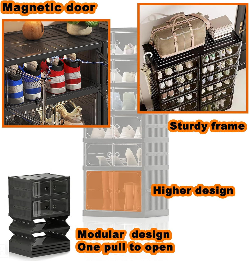 Foldable Shoe Storage Cabinet with Clear Magnetic Doors, 6-Tier No-Assembly S...