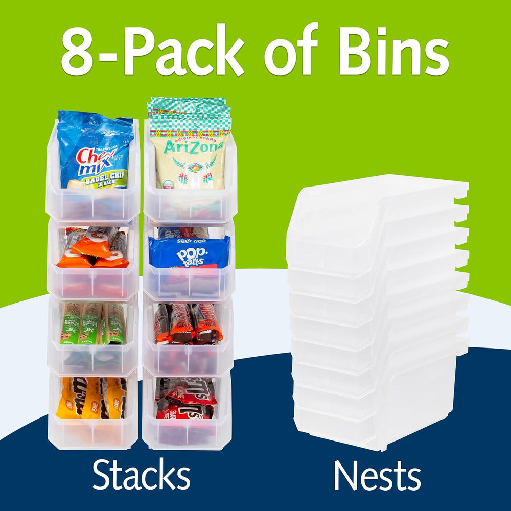 Medium Stackable Plastic Storage Bins, 8-Pack, Clear