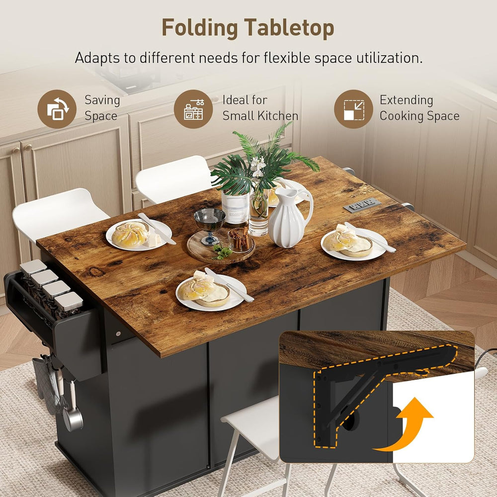 Kitchen Island with Power Outlets & Drop Leaf, Kitchen Cart with Storage,...