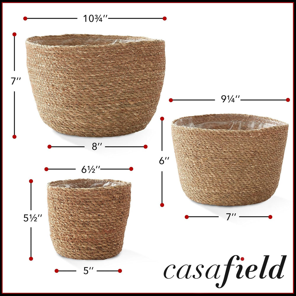 Casafield Set of 3 Seagrass Planter Baskets with Liners - Natural, Hand Woven...