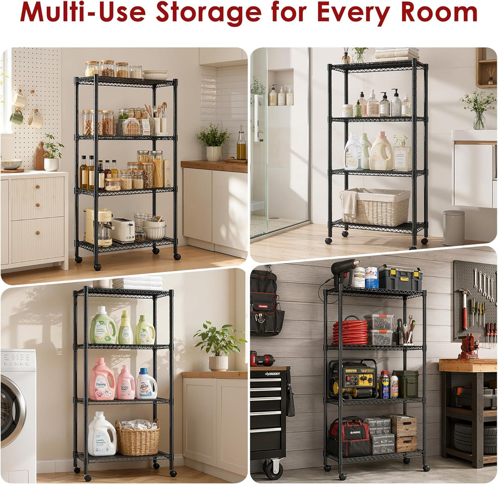 Simple Deluxe 4-Tier Heavy Duty Adjustable Storage Shelf with Wheels, 23.23”W...