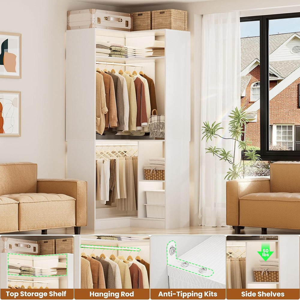 Aheaplus Corner Closet System with Shelves, L Shaped Walk-in Closets, White