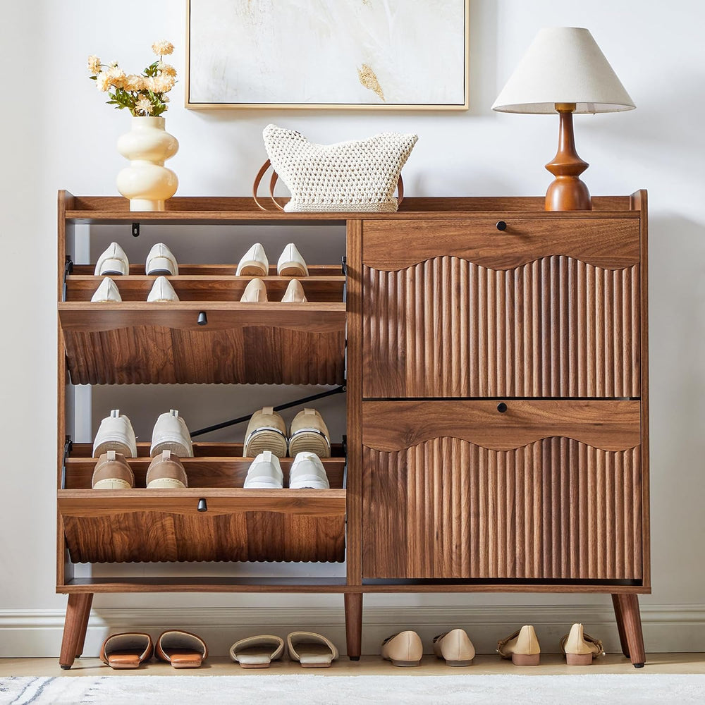 BERRYMERRY 47.2” Wide Shoe Storage Cabinet for Entryway with 4 Flip Drawers