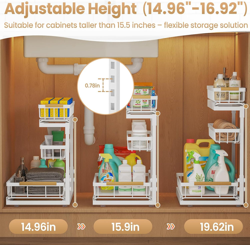 Under Sink Organizer and Storage for Bathroom and Kitchen - 2 Pack 3 Tier